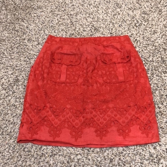 Anthropologie Yoana Baraschi Skirt Size 0 Burnt Orange Floral Embroiderd - Picture 4 of 10